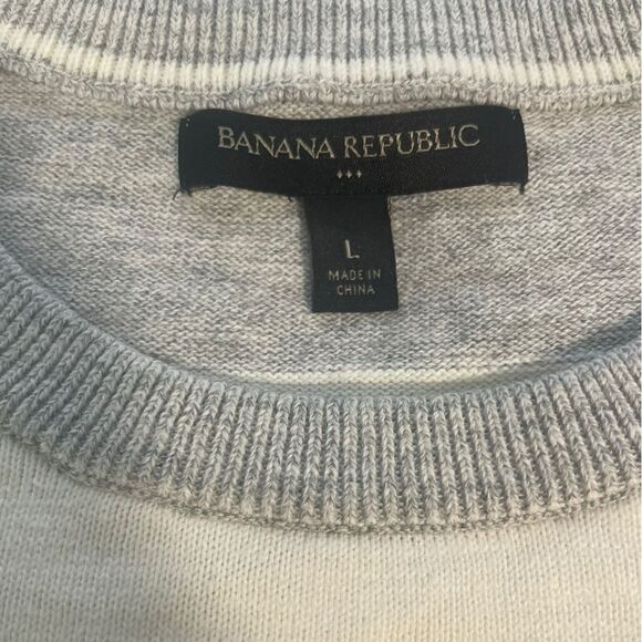Banana Republic Sweater Mens Cotton White and Gray Striped Size Large - Picture 3 of 5